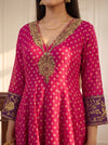 Magenta Mela Rani Chinon Readymade Peplum Suit And Palazzo With Net Dupatta - closeup
