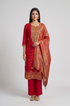 Laal Utsav Red Cotton Readymade Suit And Pant With Printed Dupatta - hero