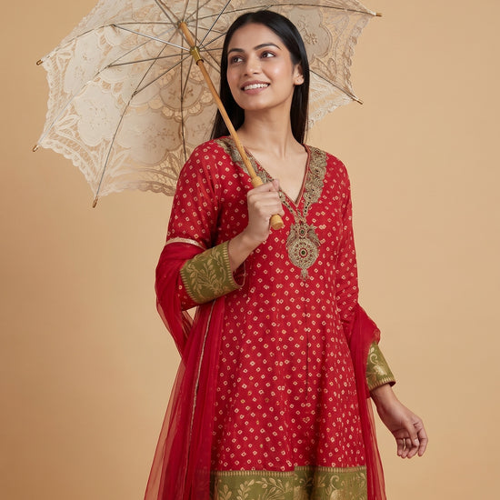 Mehfil Maroon Mehndi Chinon Readymade Peplum Suit And Salwar With Net Dupatta - mood