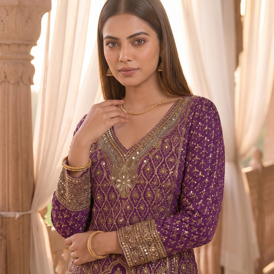 Maharani Magenta Crepe Readymade Gota Patti Sharara Set With Dupatta - closeup