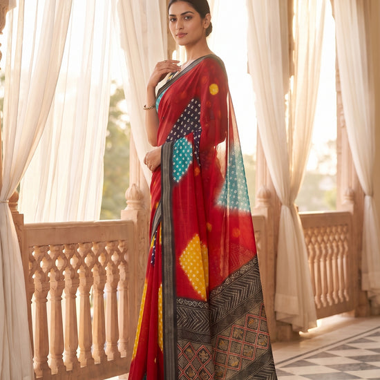 Maroon Chinon Bandhini Printed Saree - Side