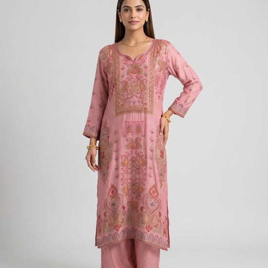 Rosewood Gajari Crepe Readymade Suit And Palazzo With Printed Dupatta - mood