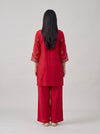 Scalloped Grace Maroon Cotton Readymade Suit And Palazzo With Dupatta - back