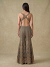 Mint Mehfil Green Crepe Readymade Halter Top And Sharara Set With Cape Dupatta - back