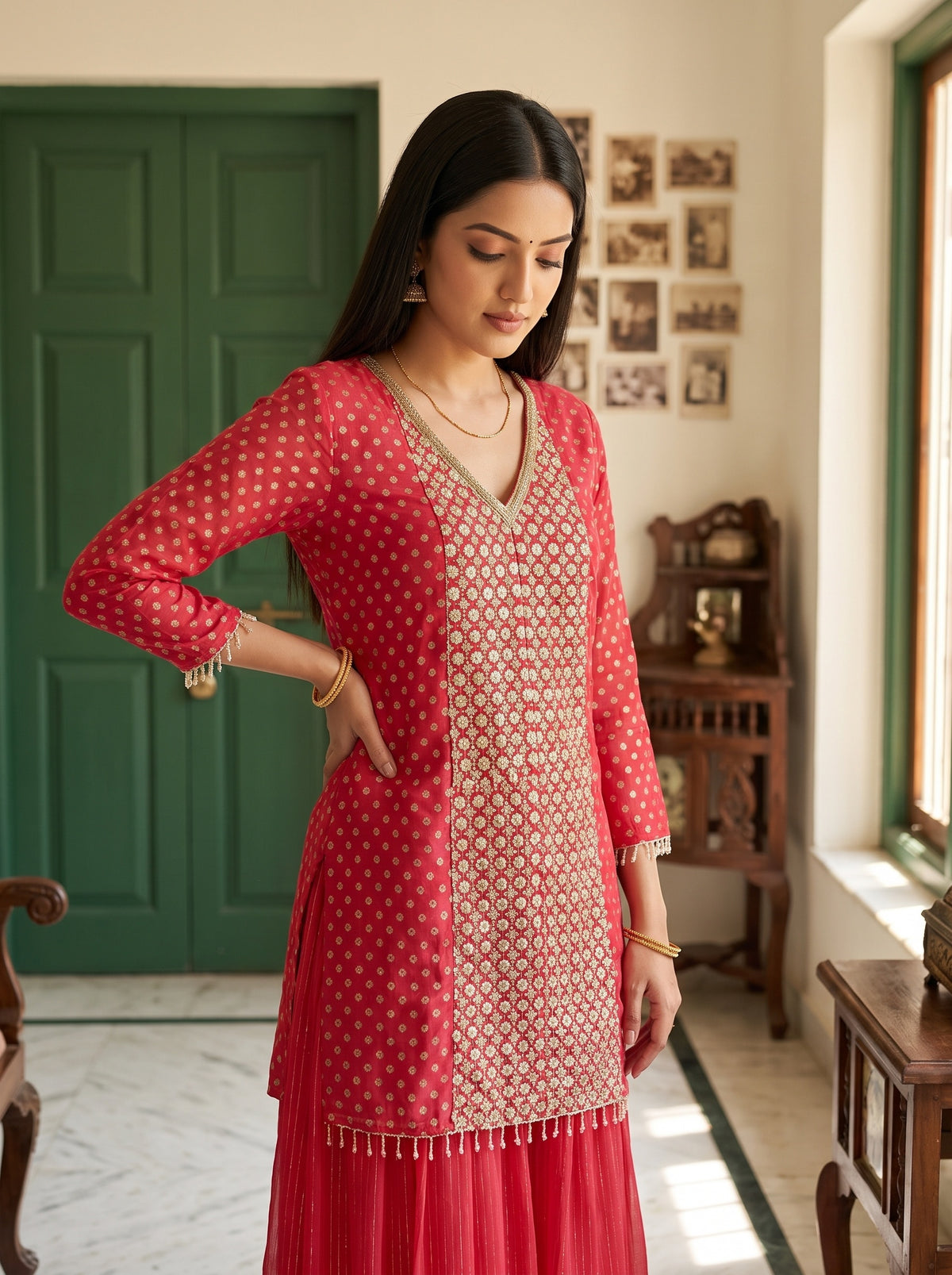Coral Charm Coral Georgette Readymade Kurta Set - mood