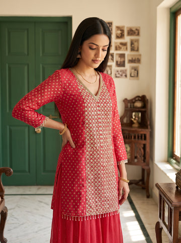 Coral Charm Coral Georgette Readymade Kurta Set - mood