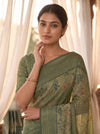 Pista Muslin Floral Printed Saree - Close Up