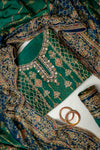 Regal Charm Bottle Green Organza Unstitched Salwar Suit With Organza Dupatta