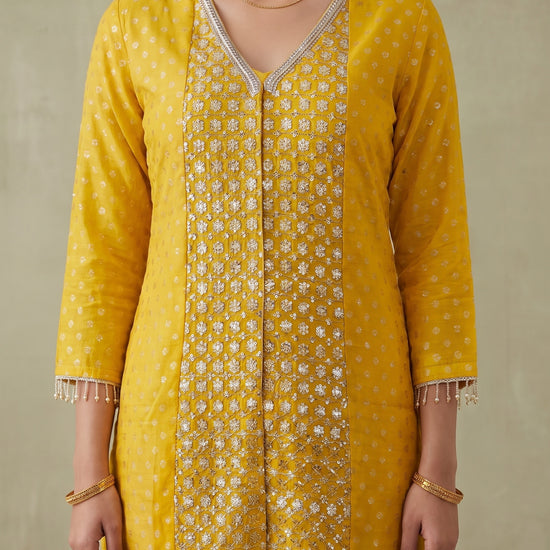 Golden Hour Mango Gold Georgette Readymade Kurta And Sharara Set - closeup