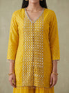 Golden Hour Mango Gold Georgette Readymade Kurta And Sharara Set - closeup