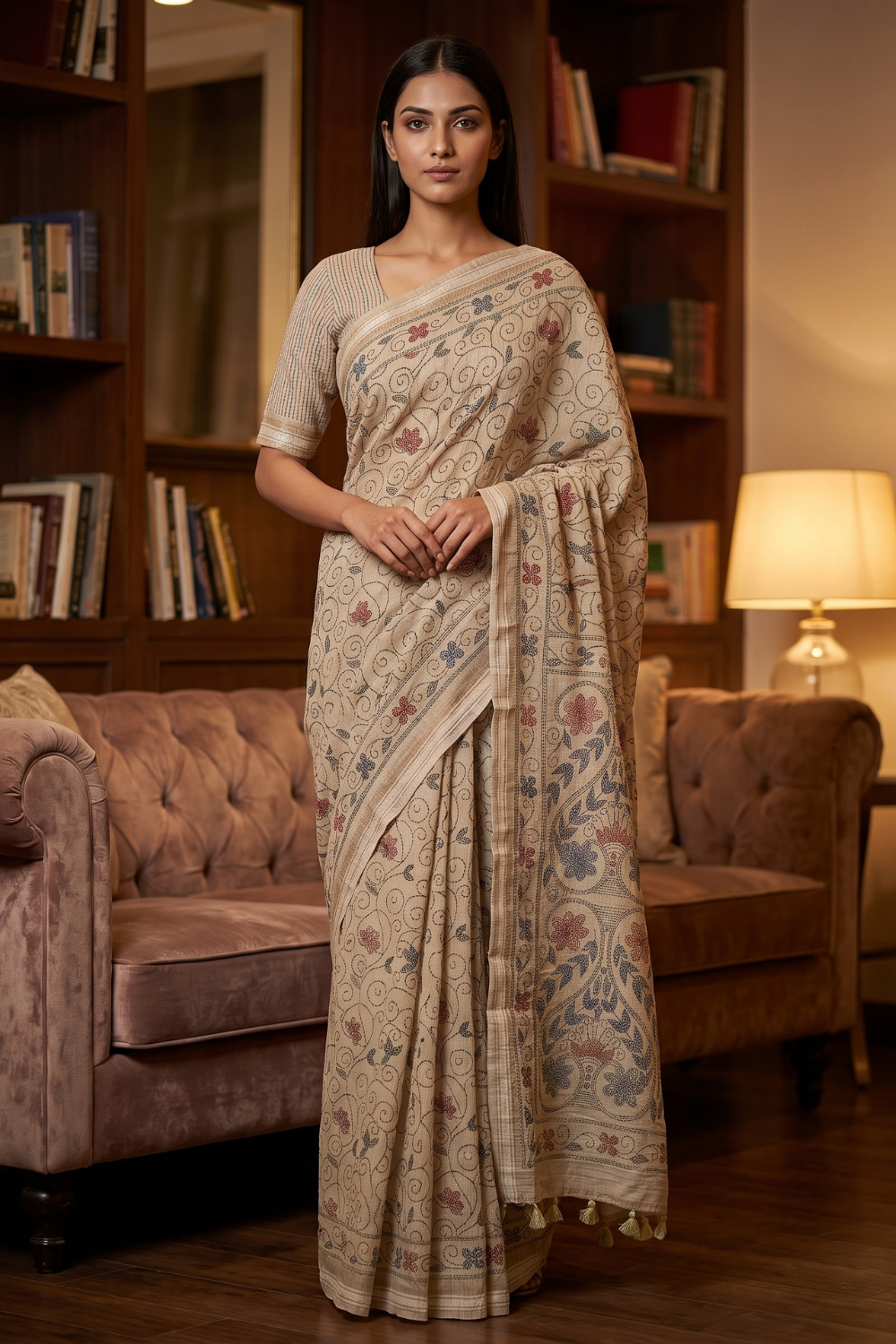 Tusser Cotton Floral Printed Saree - Hero