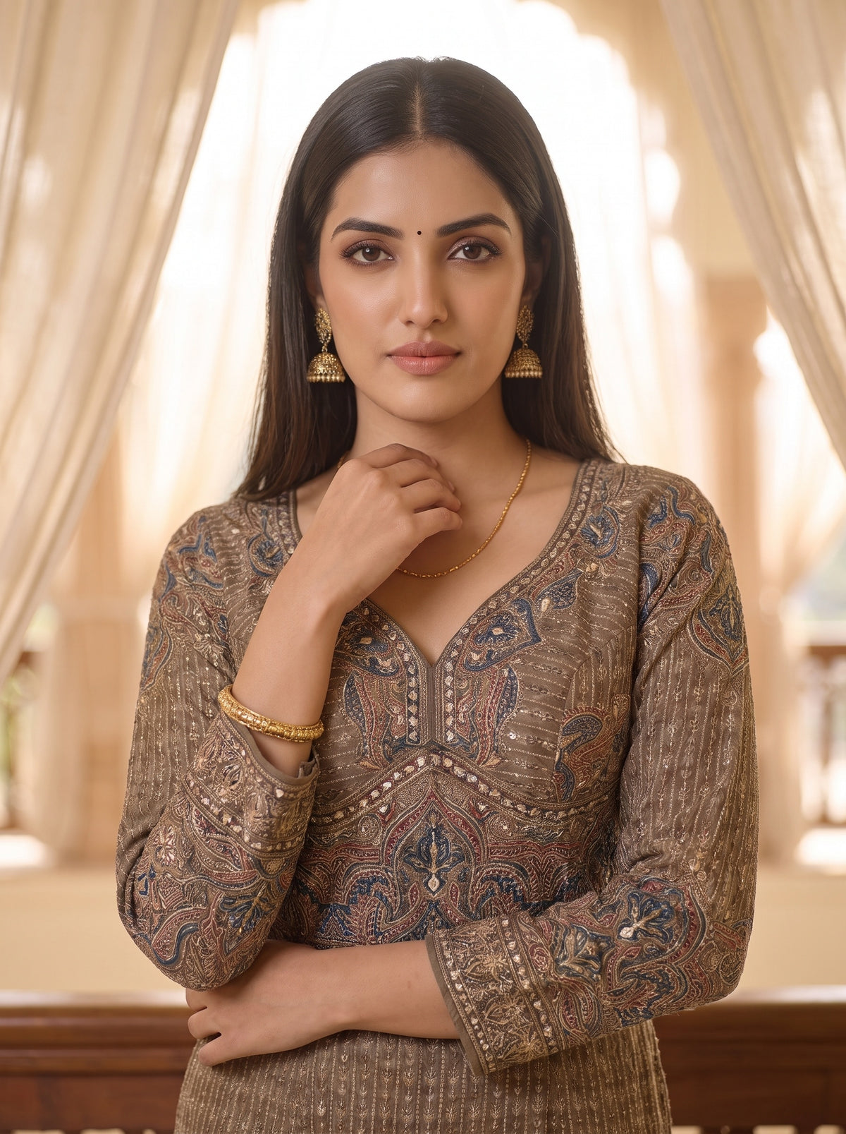 Heirloom Garden Pista Green Crepe Readymade Sharara Set - closeup