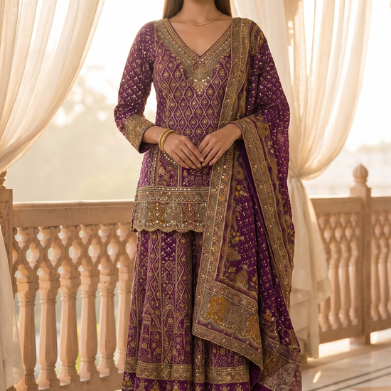 Maharani Magenta Crepe Readymade Gota Patti Sharara Set With Dupatta - hero