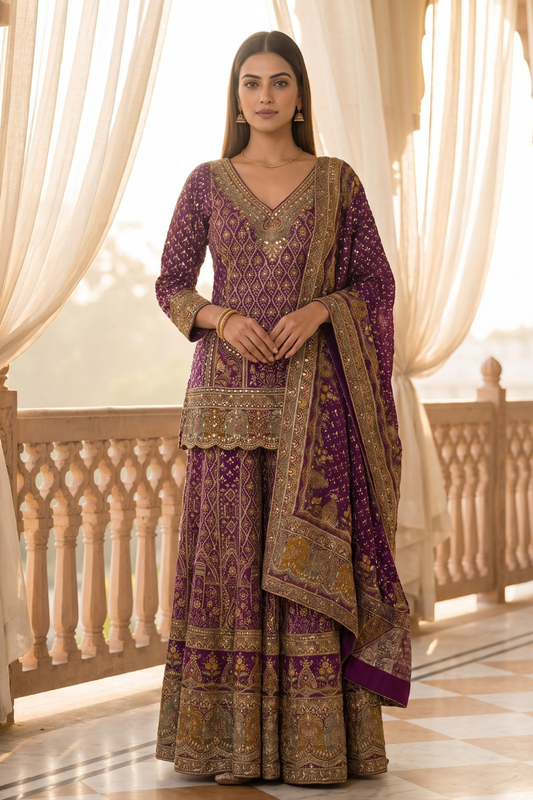 Maharani Magenta Crepe Readymade Gota Patti Sharara Set With Dupatta - hero
