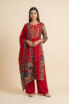 Heritage Patchwork Red Cotton Readymade Suit And Pant With Printed Dupatta - hero