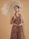 Velvet Dusk Garnet Georgette Readymade Halter Top And Palazzo Set With Crush Tissue Dupatta - mood