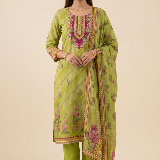 Leheriya Bloom Pista Crepe Readymade Suit And Pant With Printed Dupatta - hero