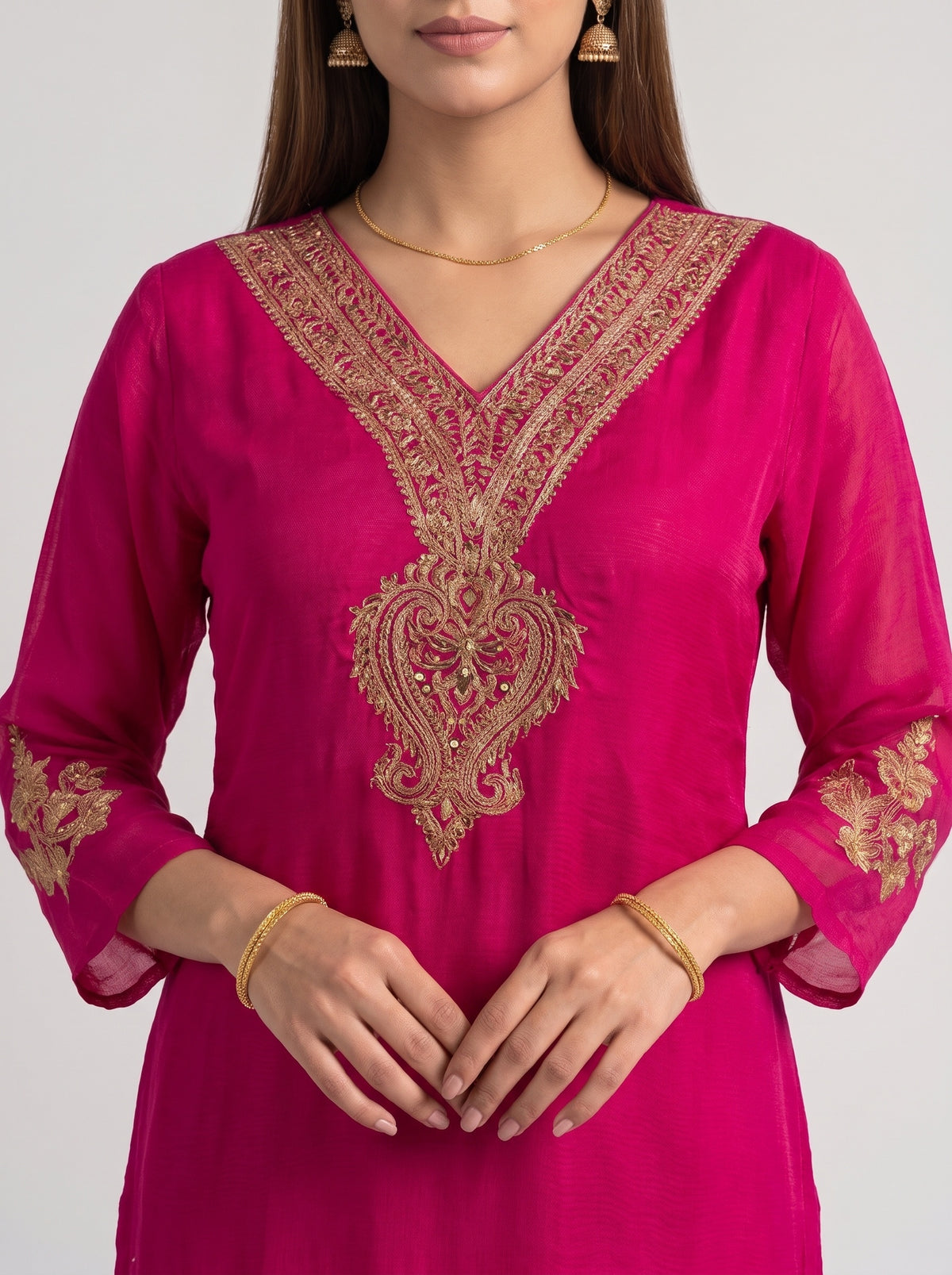 Rani Paisley Dola Readymade Suit And Pant With Printed Dupatta - closeup