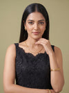Noir Lace Black Net Readymade Suit And Palazzo With Net Dupatta - closeup