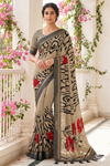 Black Tusser Cotton Floral Printed Saree - Hero