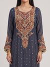 Midnight Mehfil Blue Crepe Readymade Suit And Pant With Contrast Dupatta - closeup