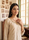 Ivory Whisper Tussar Crepe Readymade Suit - closeup