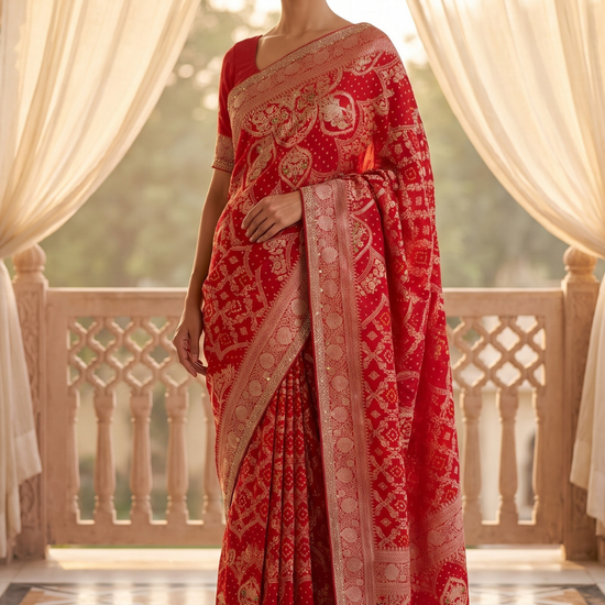 Red Loom Saree - Hero
