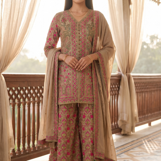 Cocoa Bloom Chikoo Crepe Readymade Suit - hero