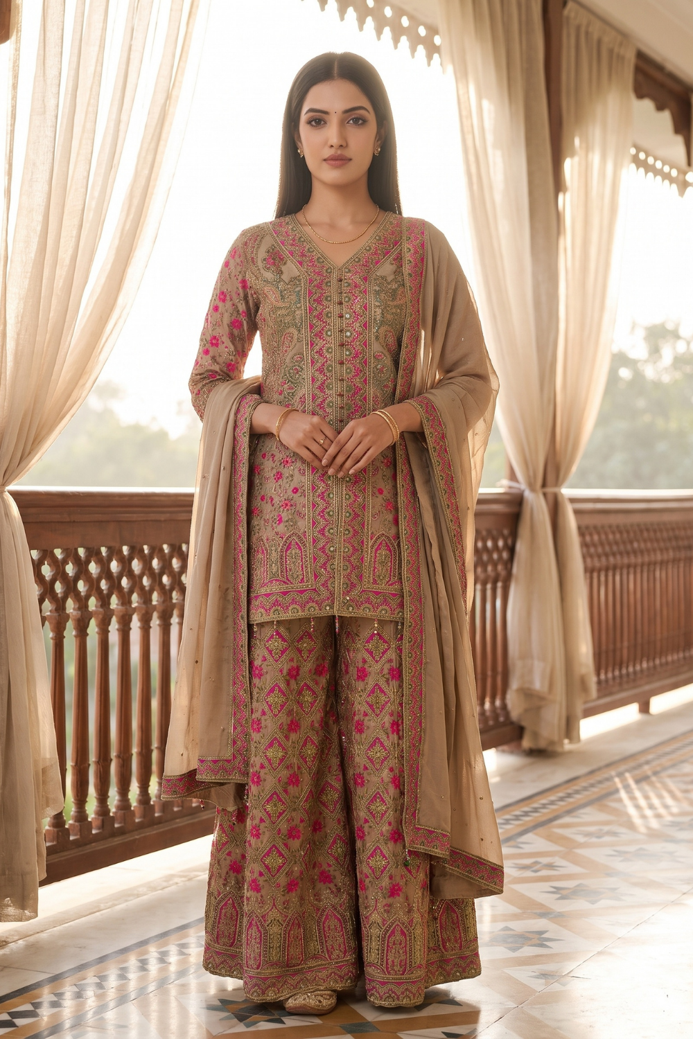 Cocoa Bloom Chikoo Crepe Readymade Suit - hero
