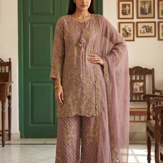 Rose Shimmer Gajari Readymade Kurta Set - hero