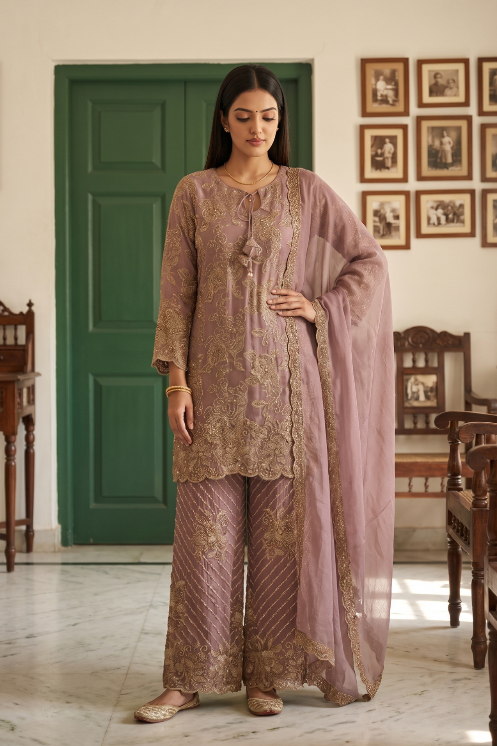 Rose Shimmer Gajari Readymade Kurta Set - hero