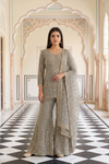 Silver Mist Grey Georgette Readymade Embroidered Sharara Set With Net Dupatta - hero