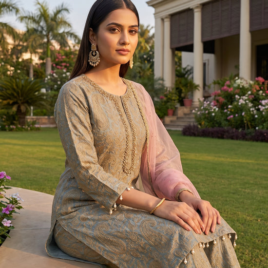 Misty Morning Sky Blue Georgette Readymade Suit And Pant With Georgette Dupatta - mood
