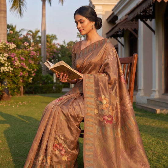 Tussar Organza Floral Printed Saree - Mood