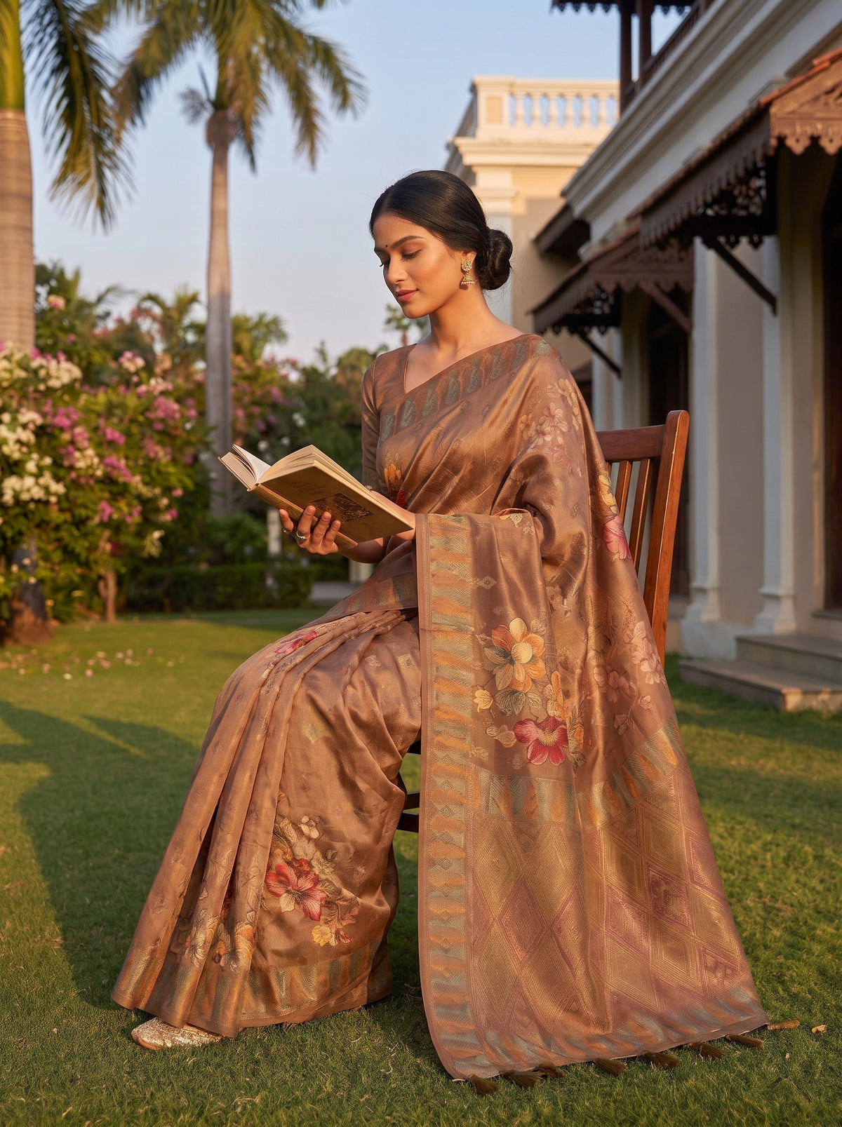 Tussar Organza Floral Printed Saree - Mood