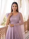Lilac Dream Pink Lycra Readymade Anarkali Suit With Net Dupatta - closeup