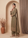 Gilded Sage Metallic Grey Georgette Readymade Kurta And Pant Set With Dupatta - side