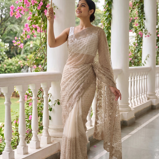 White Net Saree - Mood