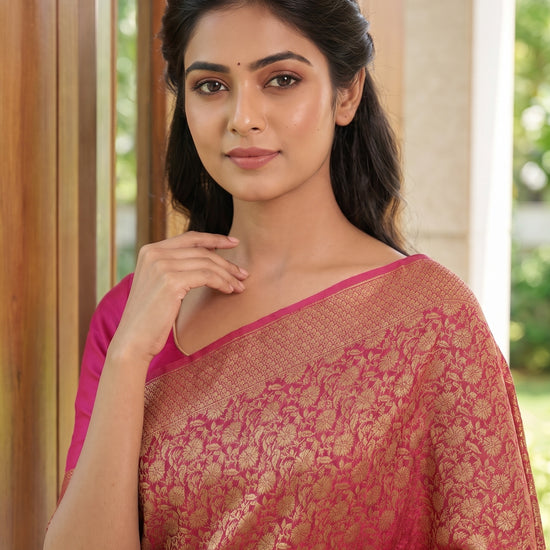 Dark Gajari Georgette Saree - Close Up