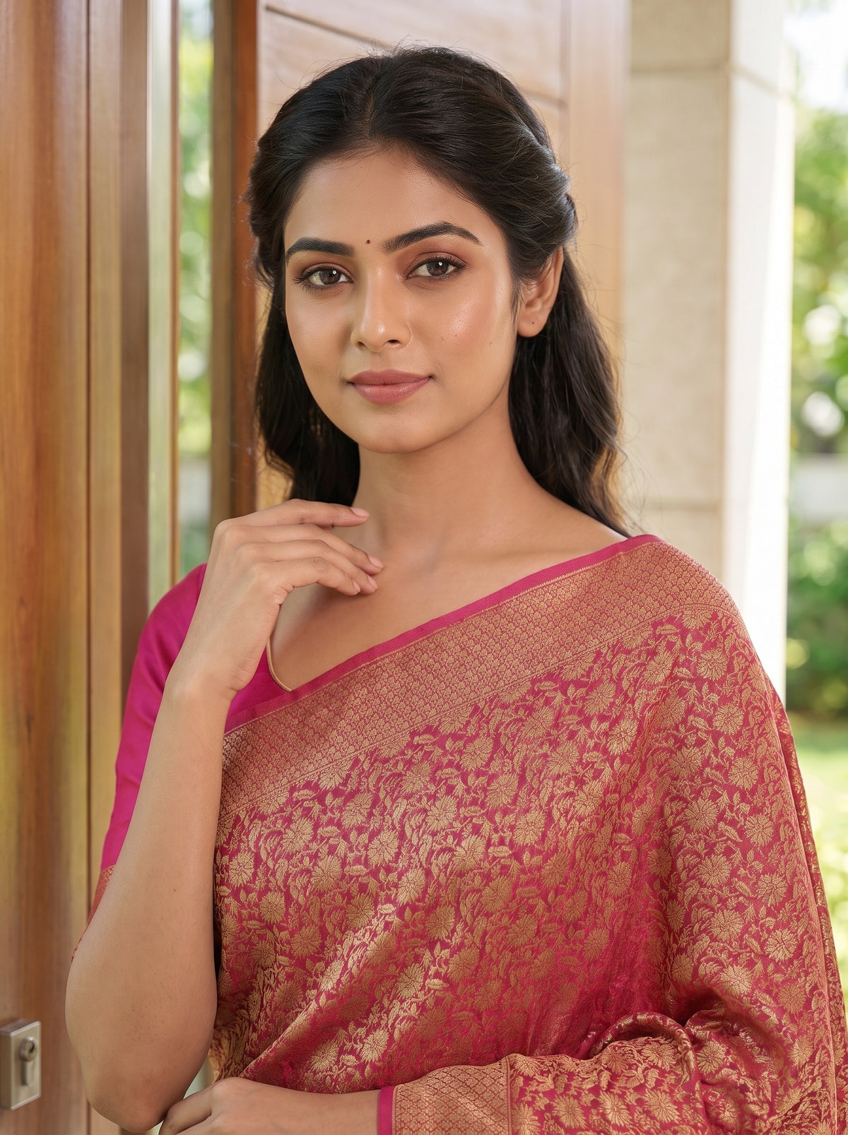 Dark Gajari Georgette Saree - Close Up