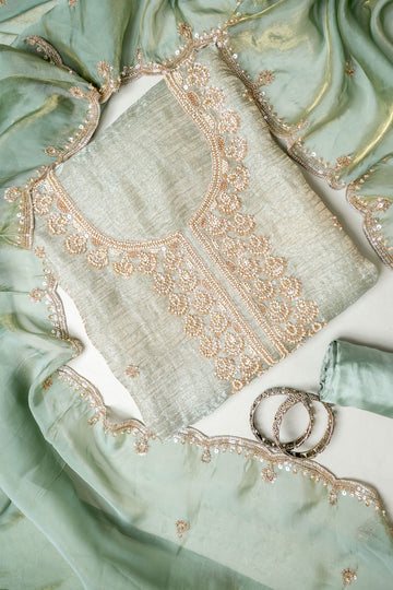 Pastel Majesty Mint Green Crush Tissue Unstitched Salwar Suit With Tissue Dupatta