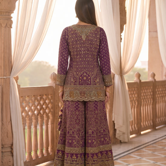 Maharani Magenta Crepe Readymade Gota Patti Sharara Set With Dupatta - back