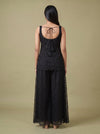 Noir Lace Black Net Readymade Suit And Palazzo With Net Dupatta - back