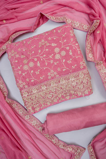 Glow Different Gajari Organza Unstitched Salwar Suit With Chiffon Dupatta