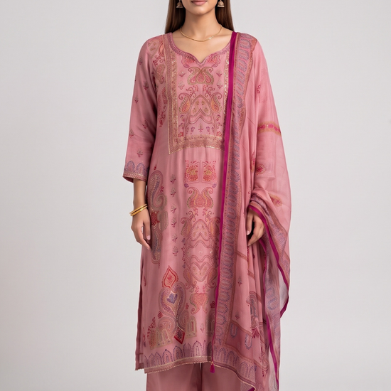 Rosewood Gajari Crepe Readymade Suit And Palazzo With Printed Dupatta - hero