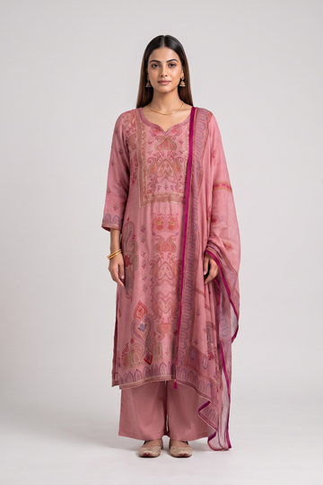 Rosewood Gajari Crepe Readymade Suit And Palazzo With Printed Dupatta - hero