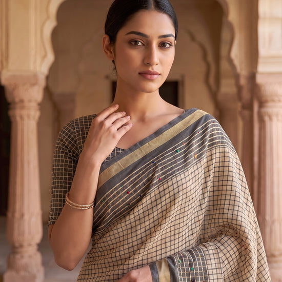 Tusser Cotton Embroidered Saree - Close Up