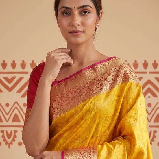 Mustard Loom Saree - Close Up