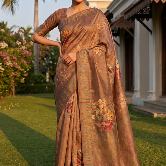 Tussar Organza Floral Printed Saree - Hero