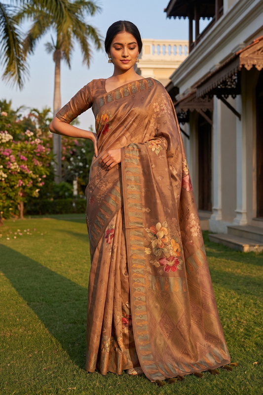 Tussar Organza Floral Printed Saree - Hero